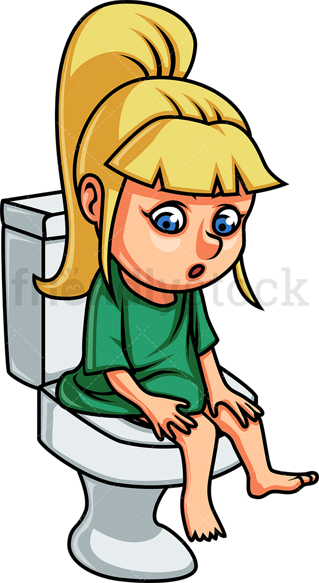 Little Girl Sitting On Toilet.