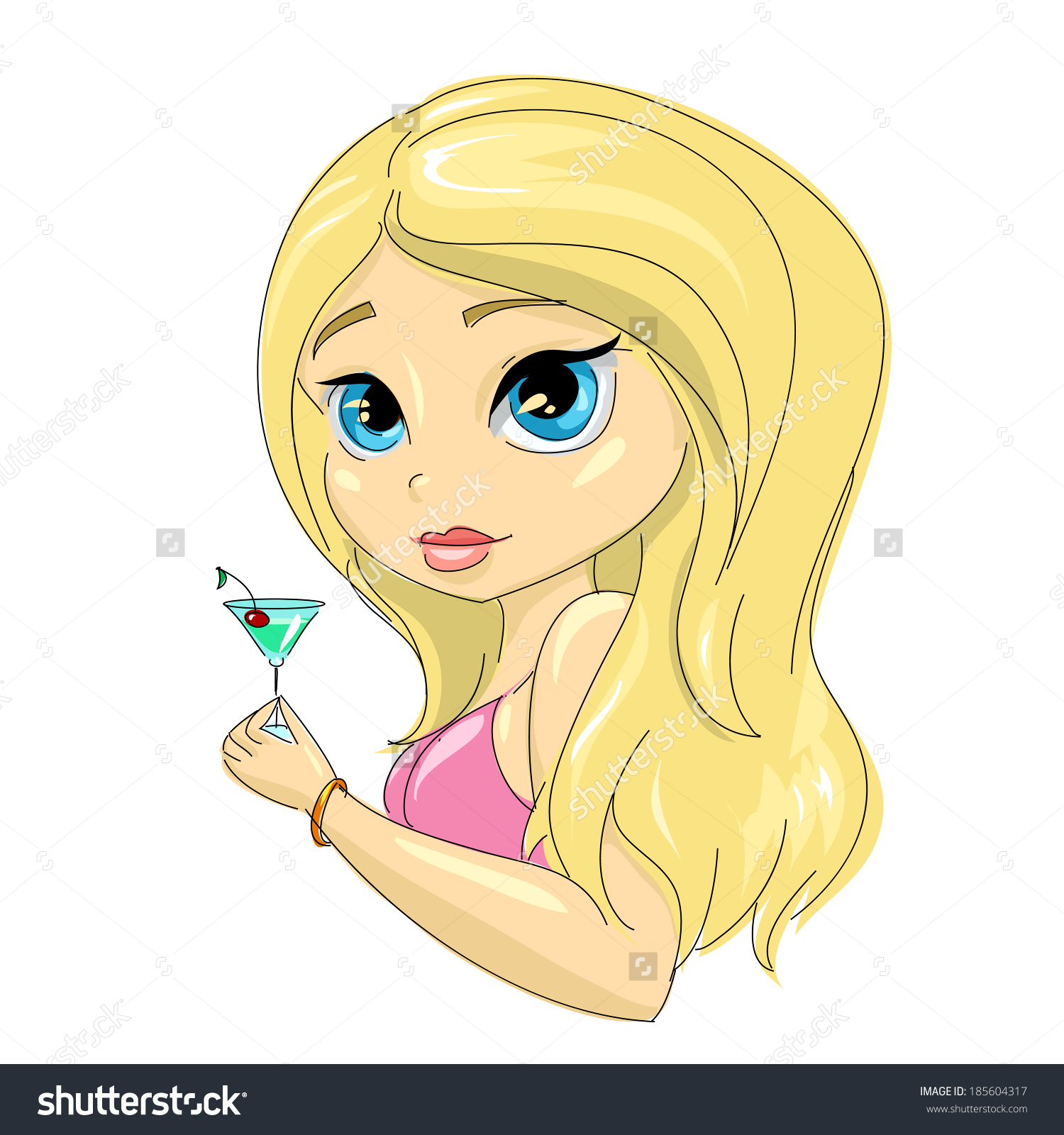 Cartoon girl with blue eyes and blonde hair