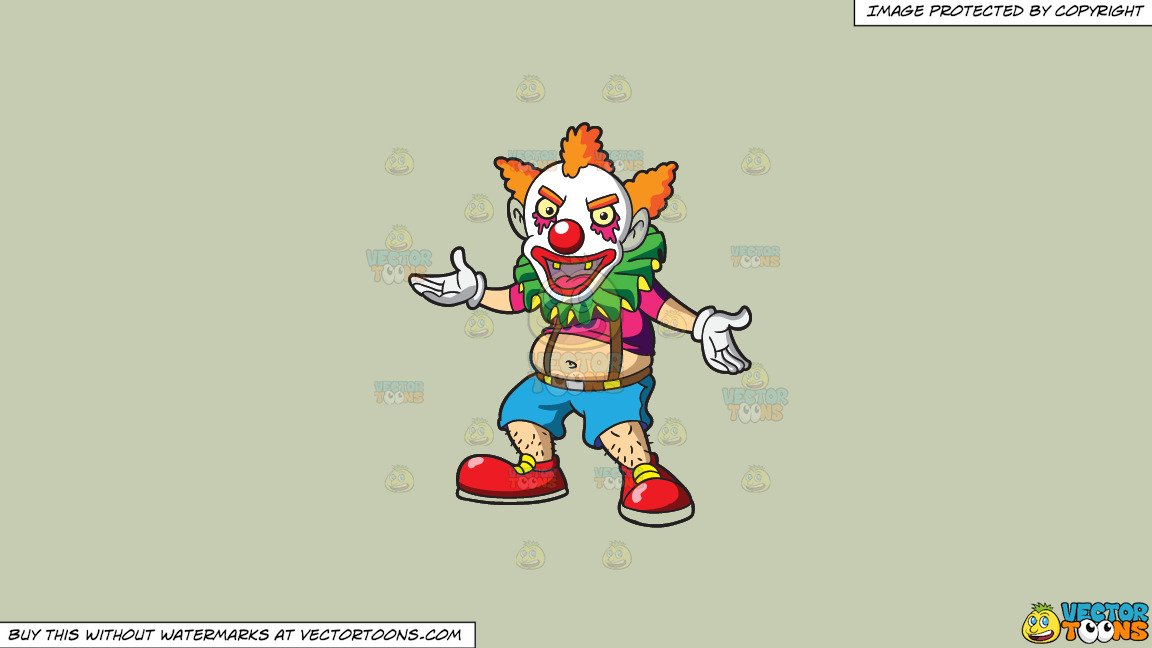 Clipart: A Creepy Clown With Mohawk Hair Welcoming His Guests on a Solid  Pale Silver C6Ccb2 Background.
