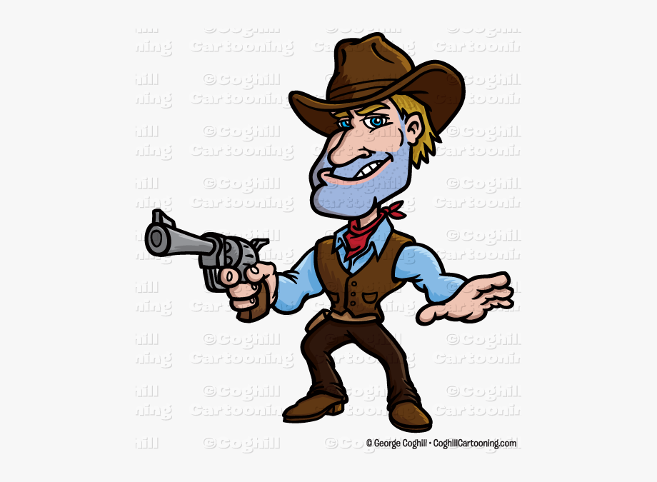 Cartoon Gunslinger Cowboy Clip Art Stock Illustration.