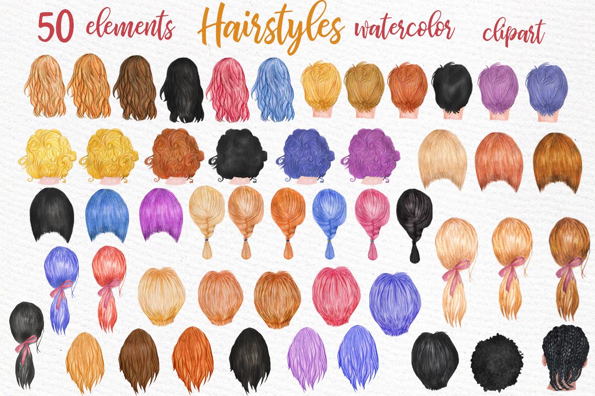 Hairstyles clipart Custom hairstyle Watercolor hair styles.