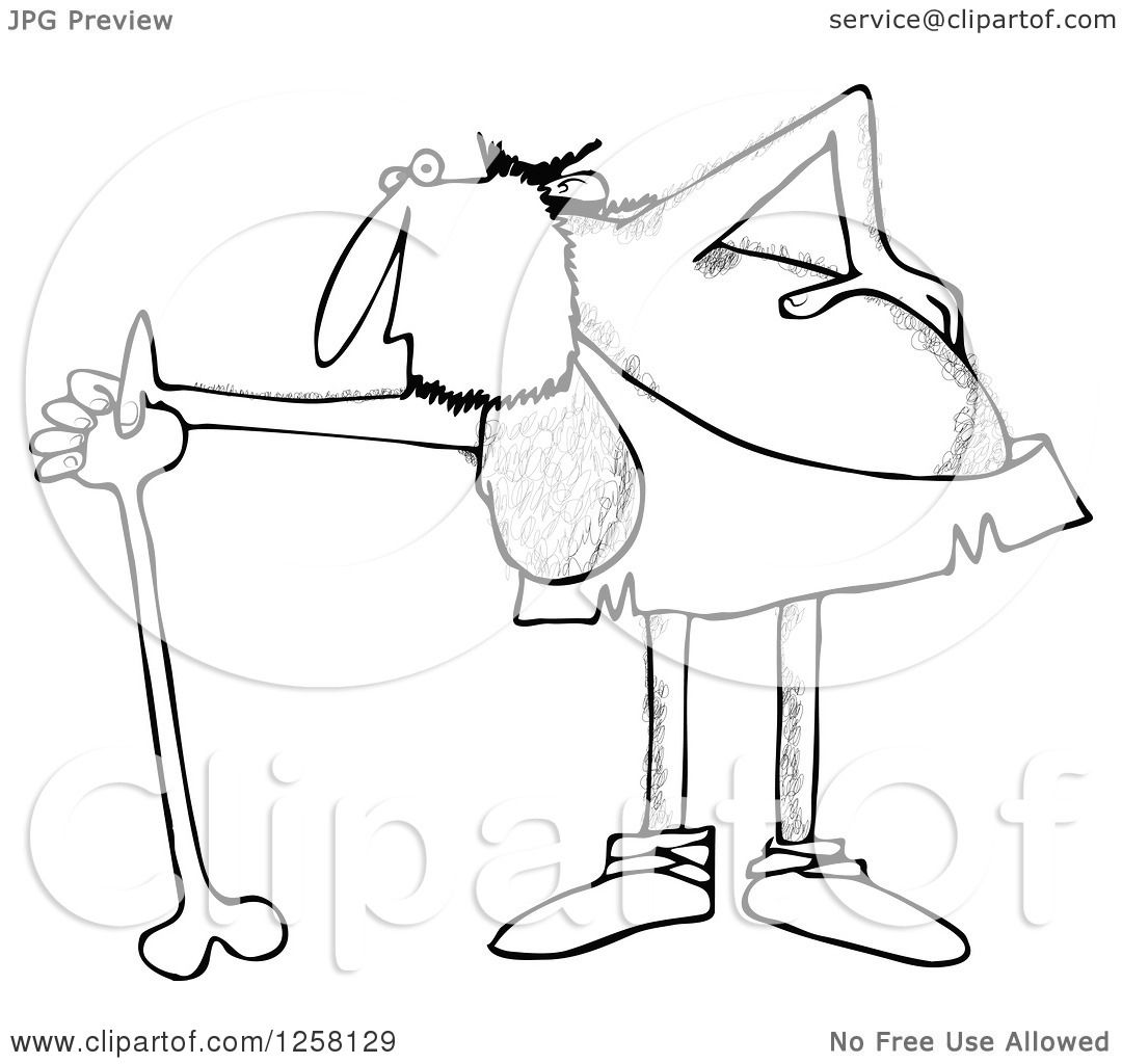 Clipart of a Black and White Hairy Caveman with an Injured Back.