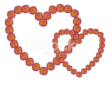 Orange and Yellow Prickly Flower Heart Frames On White.