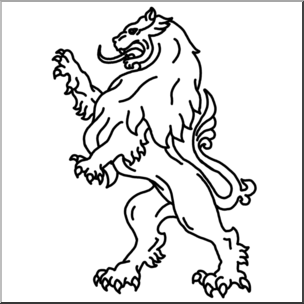 Clip Art: Heraldry: Heraldic Lion B&W I abcteach.com.