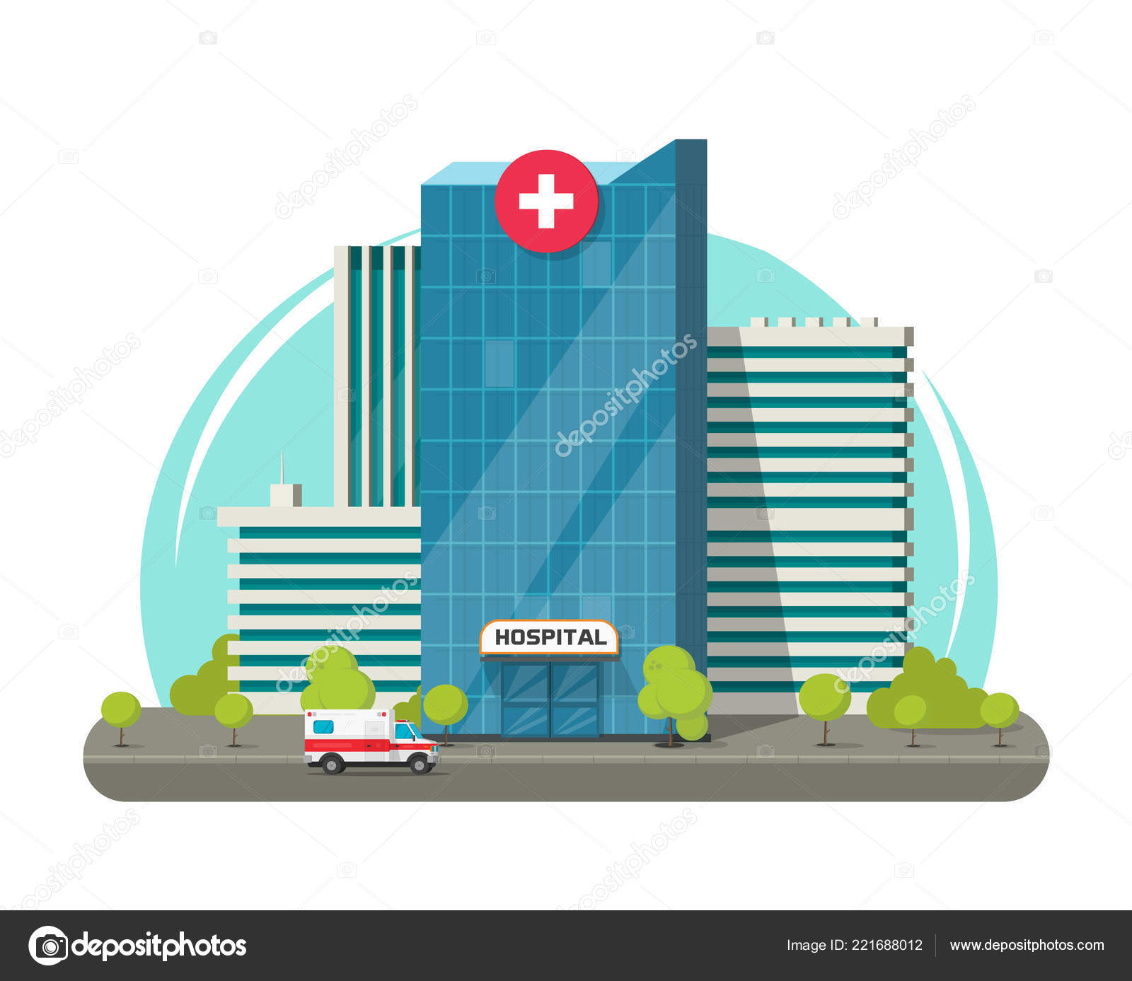 Hospital building isolated vector illustration, flat cartoon modern.