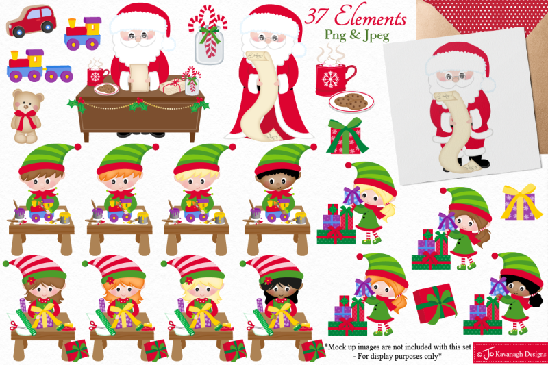 Christmas clipart bundle, Santa clipart, Elf clipart.