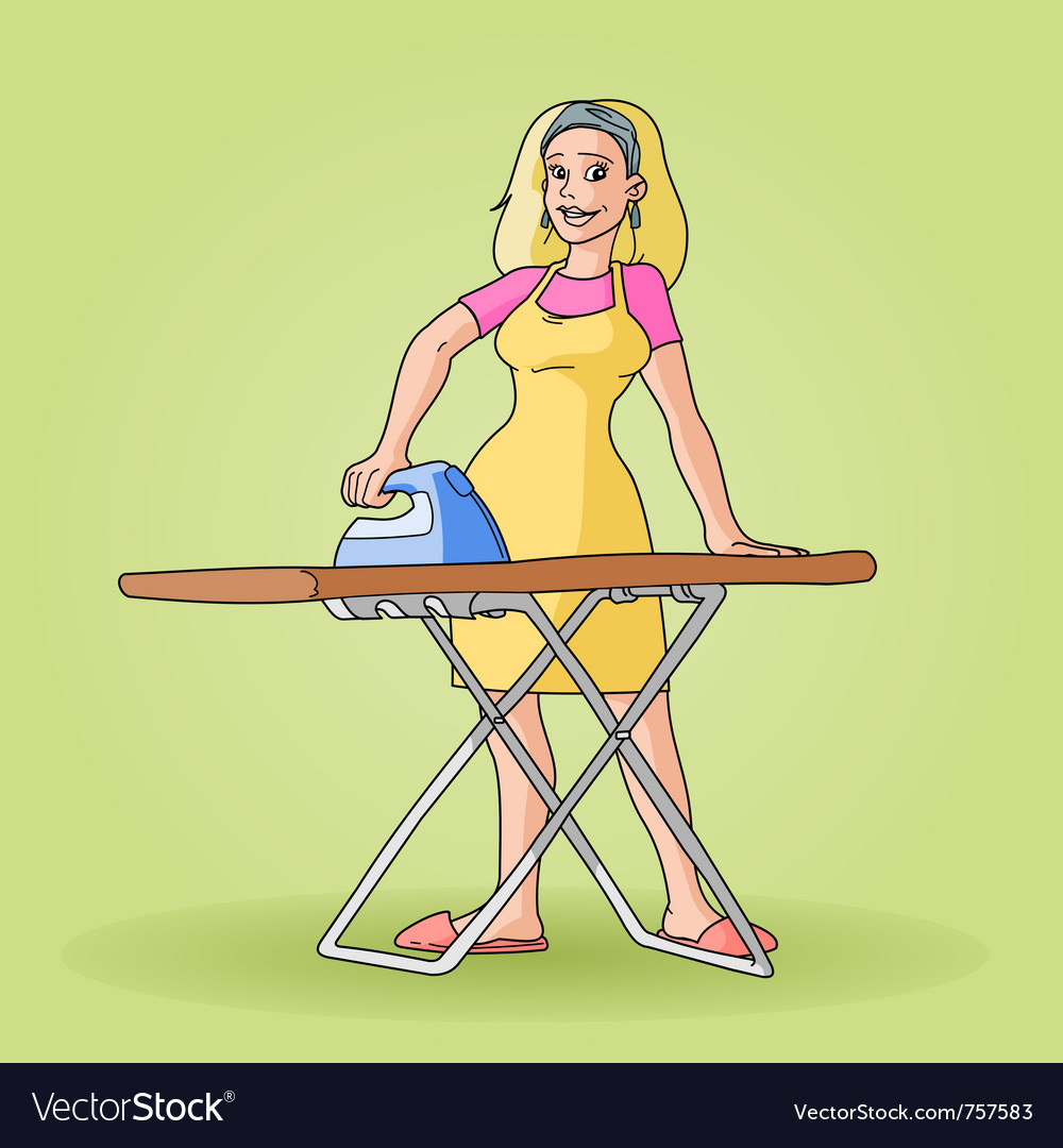 Housewife ironing clip art.