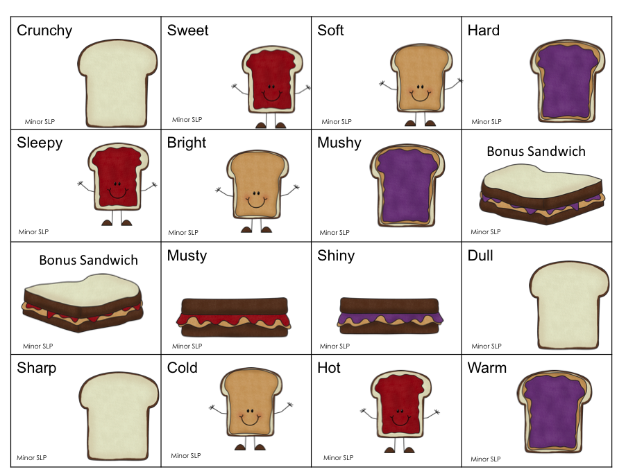 Speechie Freebies: Peanut Butter and Jelly Description Words Activity.