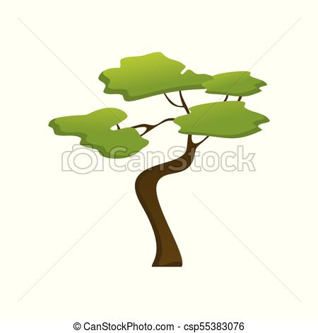 African Isolated Jungle Tree Plant Illustration.