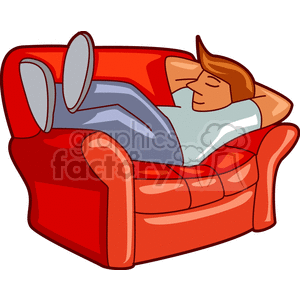 kid sleeping in chair clipart. Royalty.