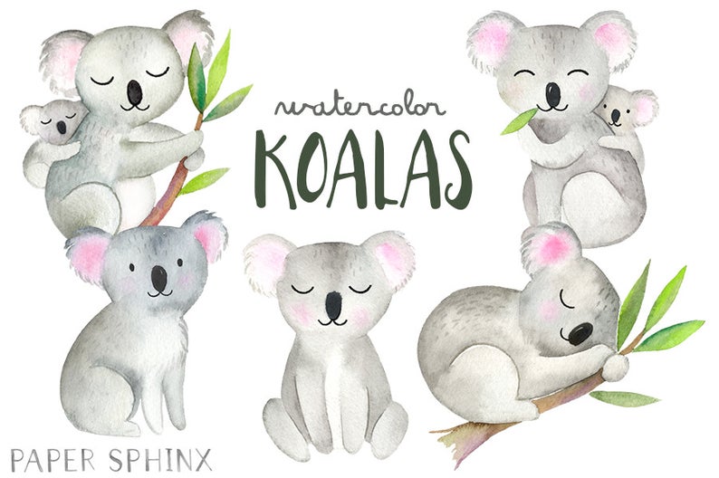 Watercolor Koalas Clipart.