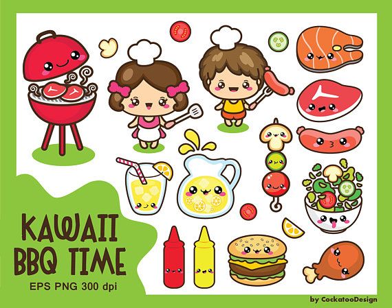 Kawaii clip art, BBQ clipart, labor day clipart, kid clipart.