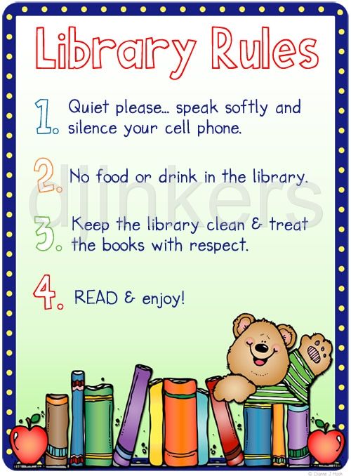 Library rules! Made with 'Borders for Teachers' by DJ Inkers.