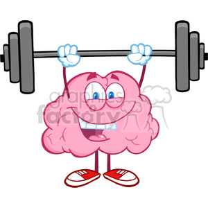5819 Royalty Free Clip Art Happy Brain Character Lifting Weights clipart.  Royalty.