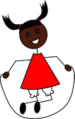 Clip Art Illustration of a Cartoon Little Black Girl Jumpi….