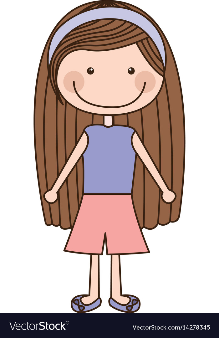 Colorful caricature brown long hair girl with.