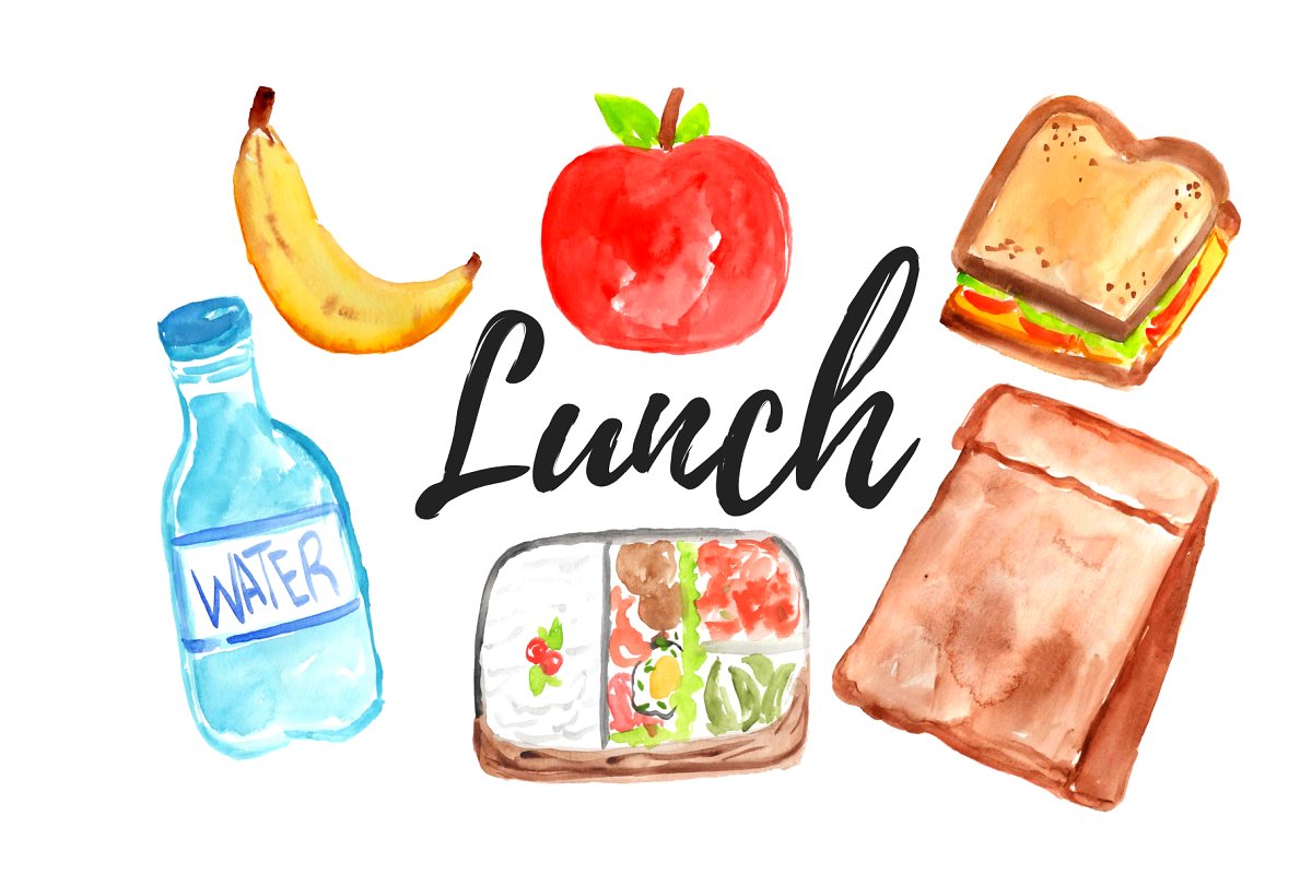 Watercolor lunch clipart.