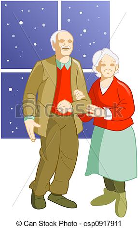Old Man And Woman Laying In Bed Clipart.