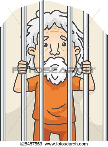 Clip Art of Senior Man Jail k28487559.