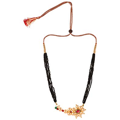 Efulgenz Ethnic Traditional Gold Plated Thushi Black Bead Crystal Pearl  Mangalsutra Necklace Jewellery for Women.