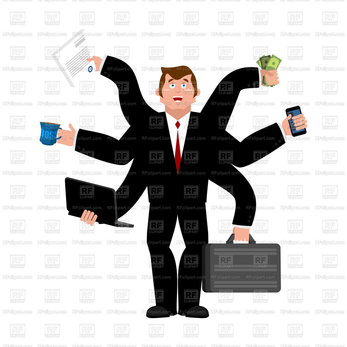 Businessman with many hands Stock Vector Image.