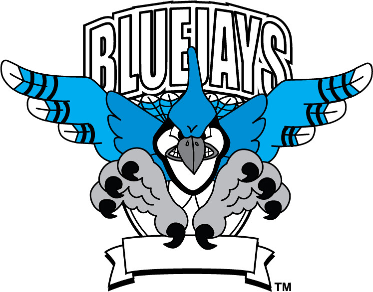 Clip Art Illustration of a Bluejay Mascot.