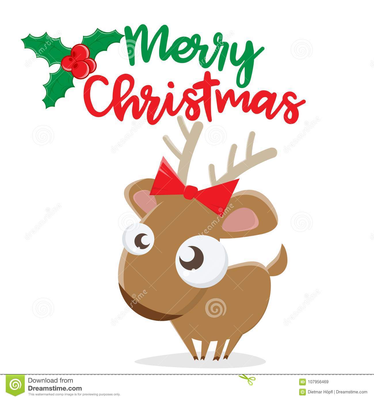 Merry Christmas Reindeer Clipart Stock Vector.