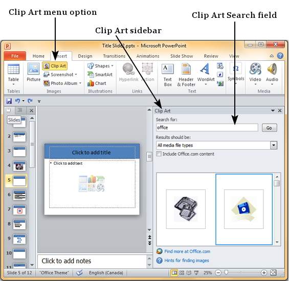 Add Pictures to Slide in Powerpoint 2010.