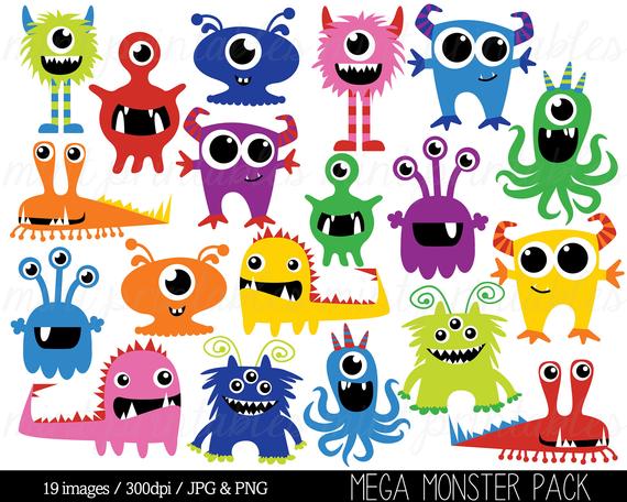 Monster Clipart, Monsters Clip Art, Birthday Clipart, Monster Party, Cute  Monsters, Blue Red.