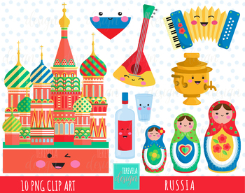 50% SALE RUSSIA clipart, KAWAII RUSSIA, matryoshka, moscow, cute graphics.