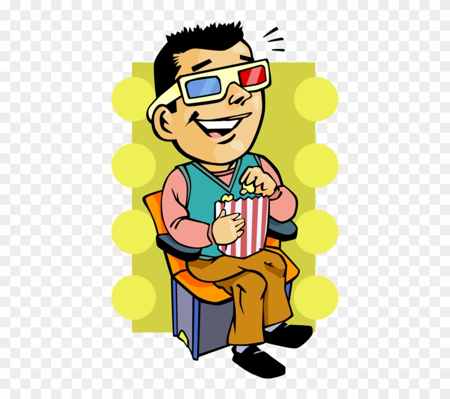 Vector Illustration Of Movie Fan Watches Theatre Or.