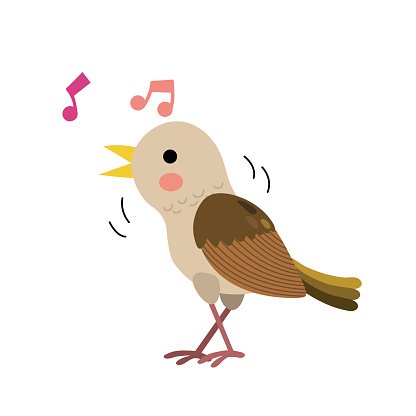 Singing Nightingale bird animal cartoon character vector.