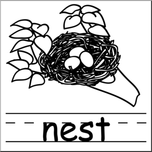 Clip Art: Basic Words: Nest B&W Labeled I abcteach.com.