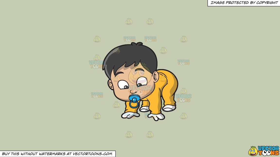 Clipart: A Baby Boy Trying To Walk on a Solid Pale Silver C6Ccb2 Background.