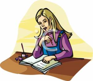 Clipart Picture of a Blonde Girl Studying.