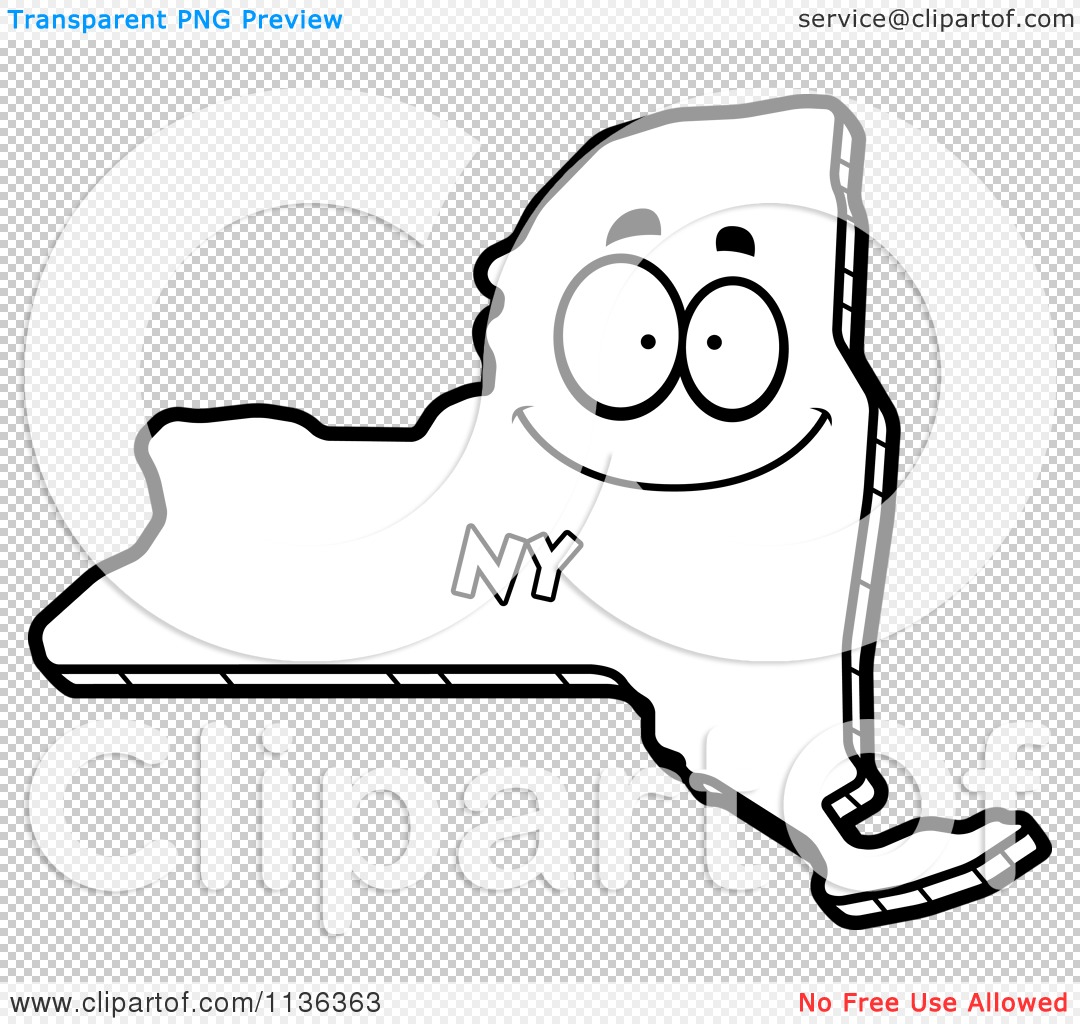 Cartoon Clipart Of An Outlined Happy New York State Character.