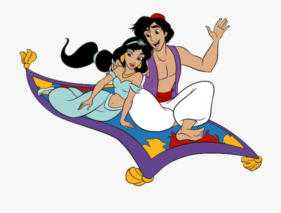 Princess Jasmine And Aladdin Riding On The Magic Carpet.