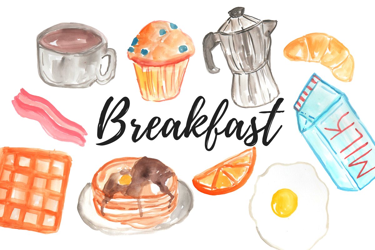 Watercolor Food Breakfast clipart.