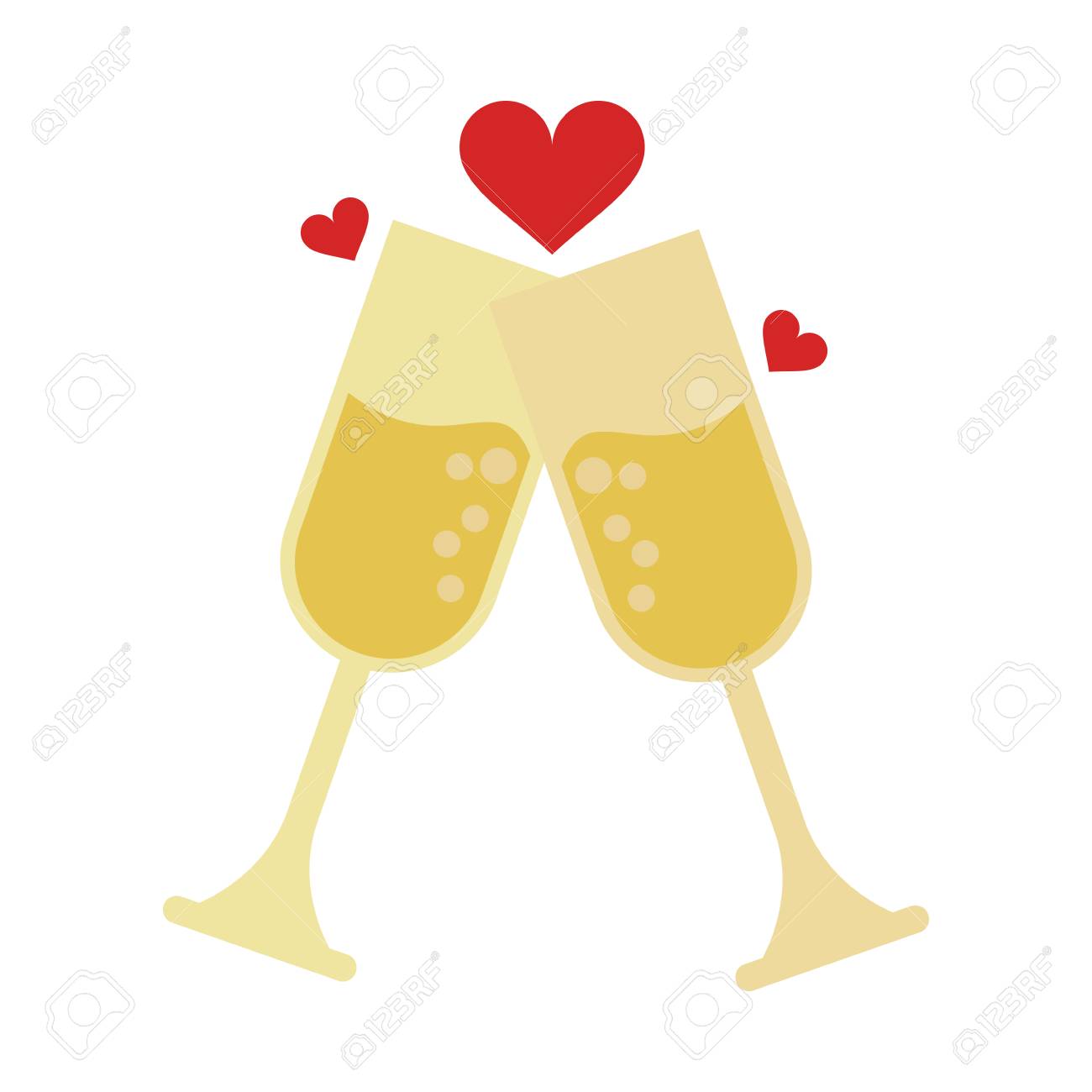 A champagne glasses toasting with hearts wedding related icon...