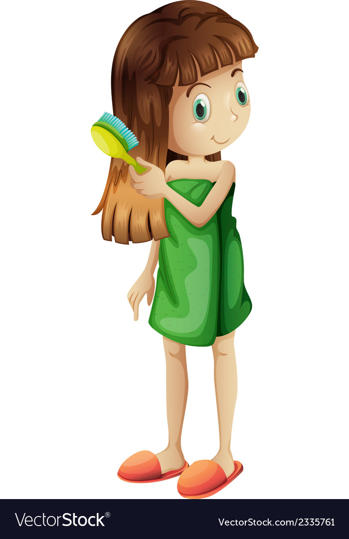 A young girl combing her long hair vector image.