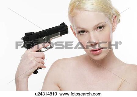 Stock Photography of Female holding gun to her head u24314810.