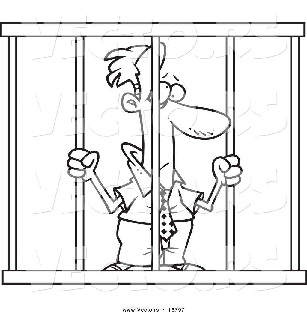 Vector of a Cartoon Businessman Behind Bars.