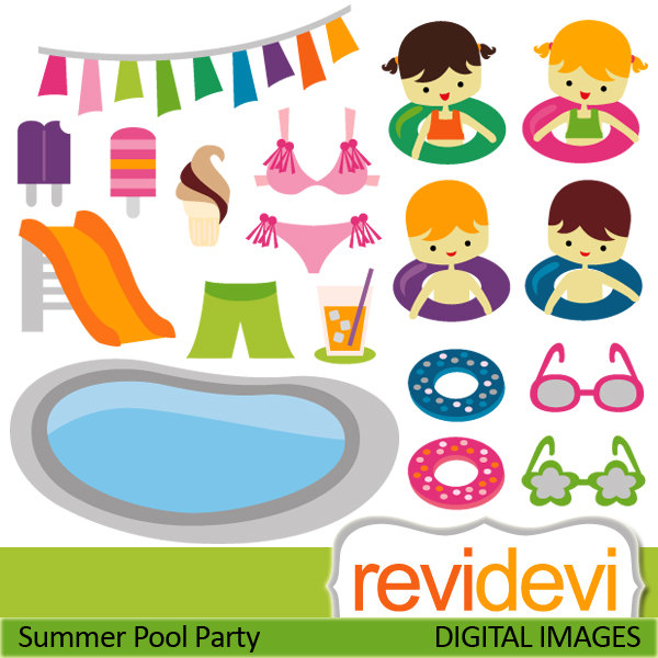 Pool party clipart / Summer Pool Party Clipart.. Commercial use.