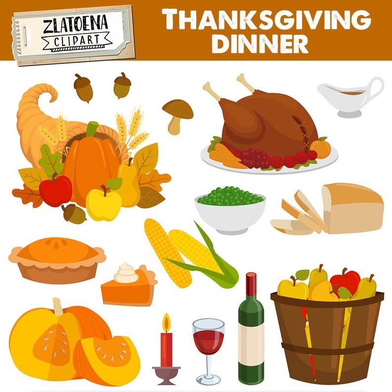 Thanksgiving Dinner Clip Art Thanksgiving graphic set Give Thanks digital  clipart Pilgrim clipart Thanksgiving graphics Turkey clipart.
