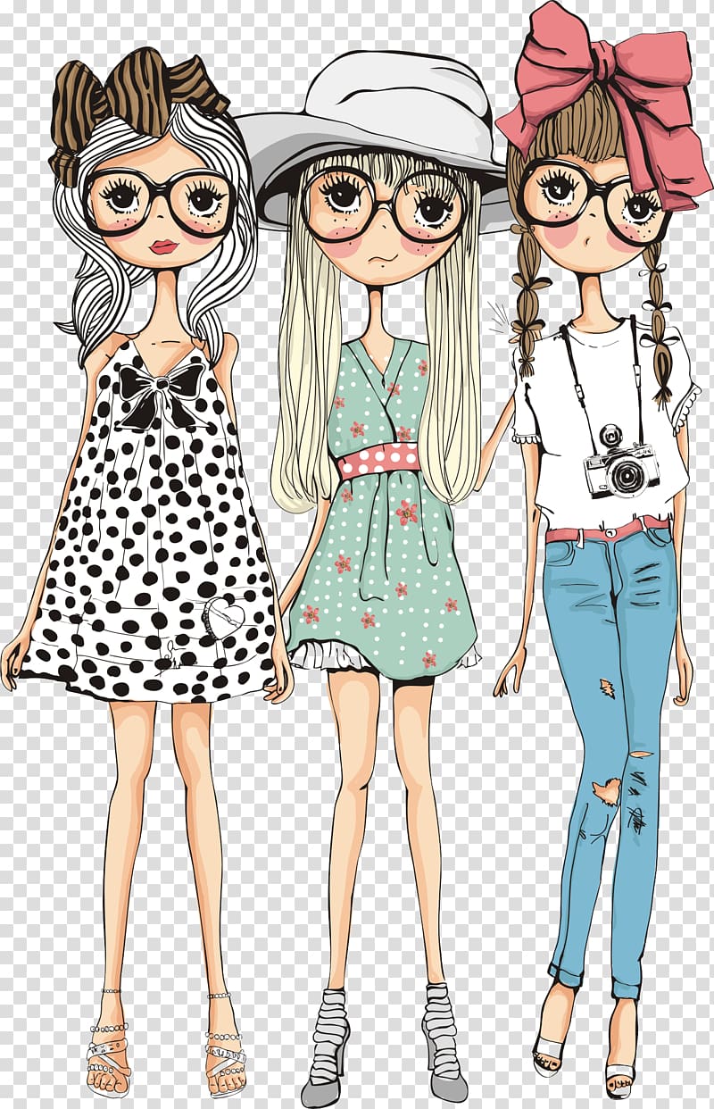 Three beautiful girls, three girl illustration transparent.