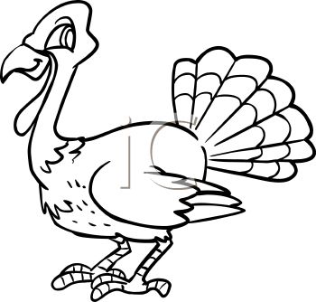 Picture of a Cartoon Turkey In Black and White In a Vector Clip Art.