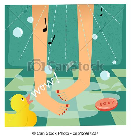 Woman Taking A Shower Clipart.