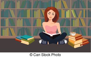 Clip Art Vector of Woman In Library.