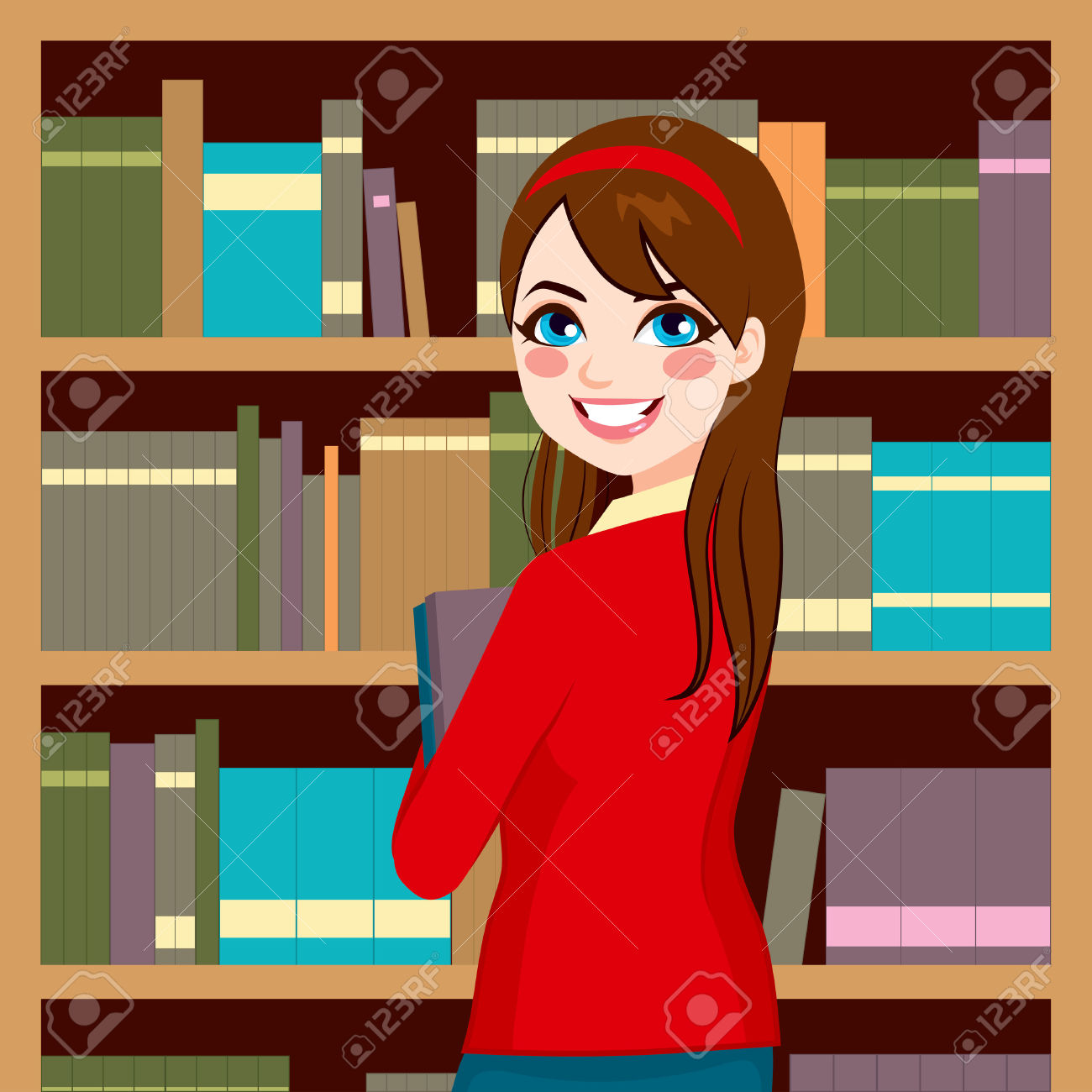 Clipart Of Young Brunette Woman Librarian.