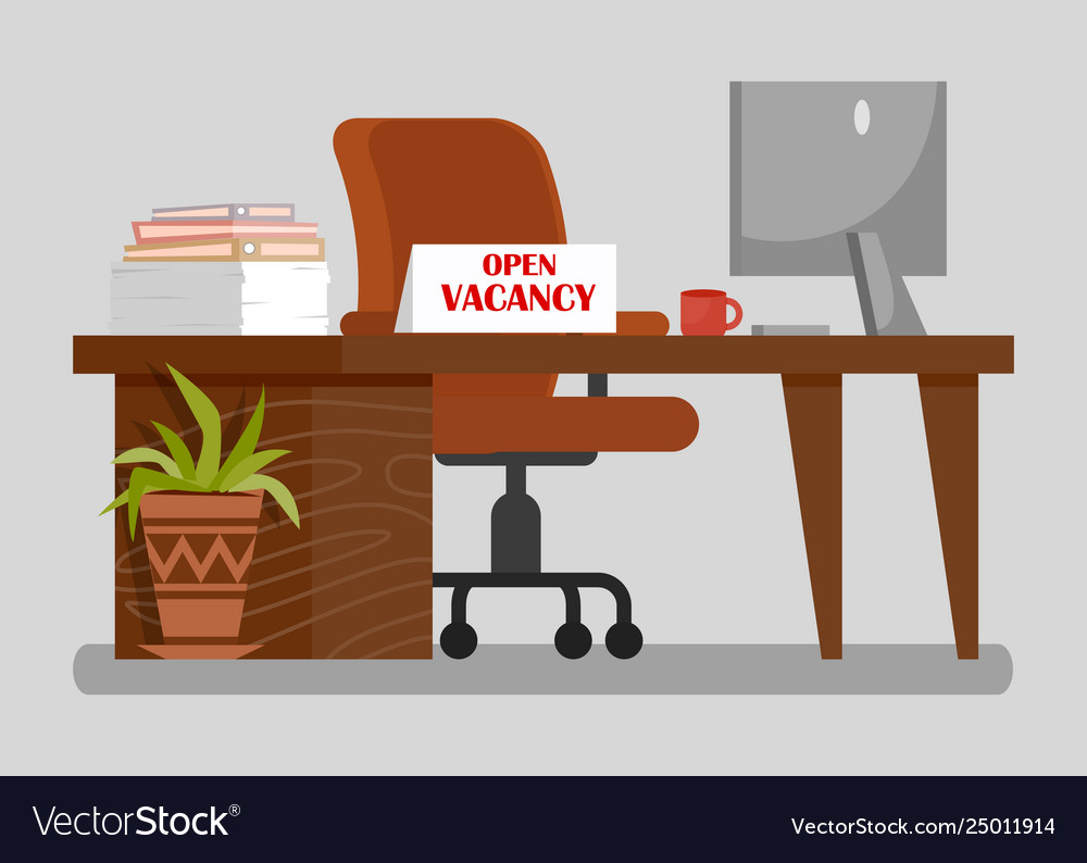 Office workplace with open vacancy sign clipart.